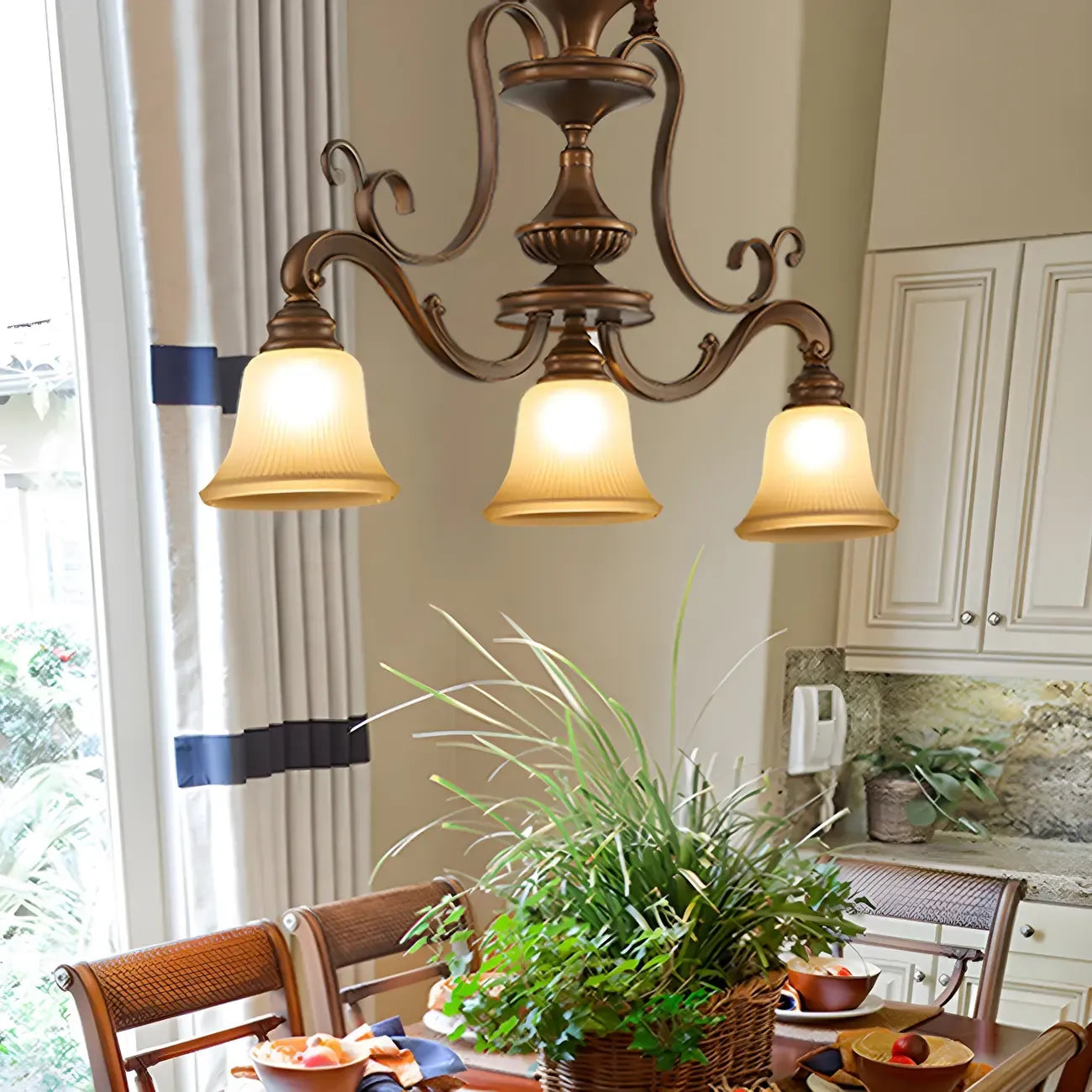 Vintage Brown Metal Frosted Glass Island Pendant Light