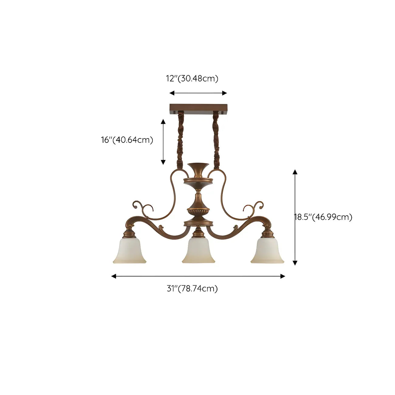 Vintage Brown Metal Frosted Glass Island Pendant Light