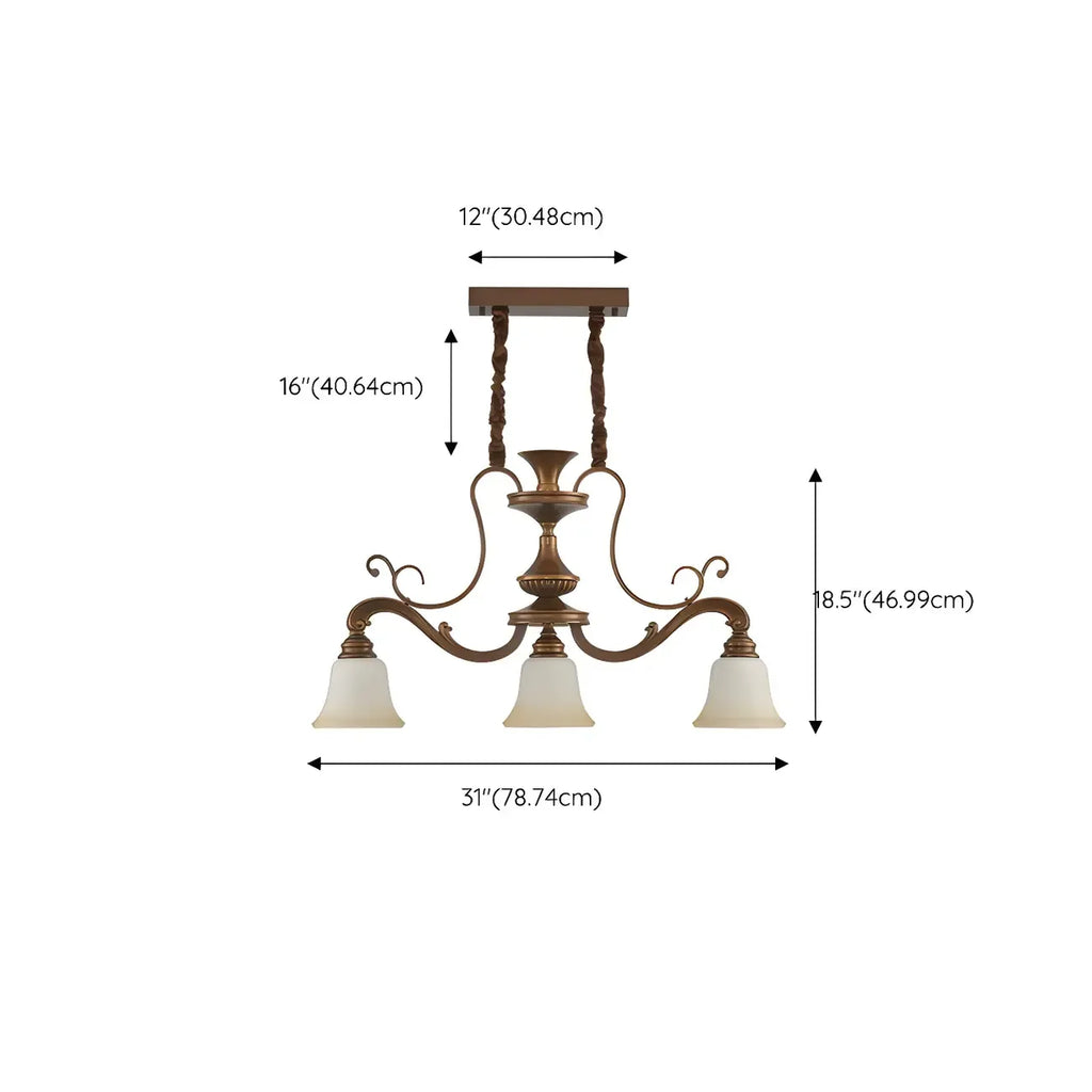 Vintage Brown Metal Frosted Glass Island Pendant Light