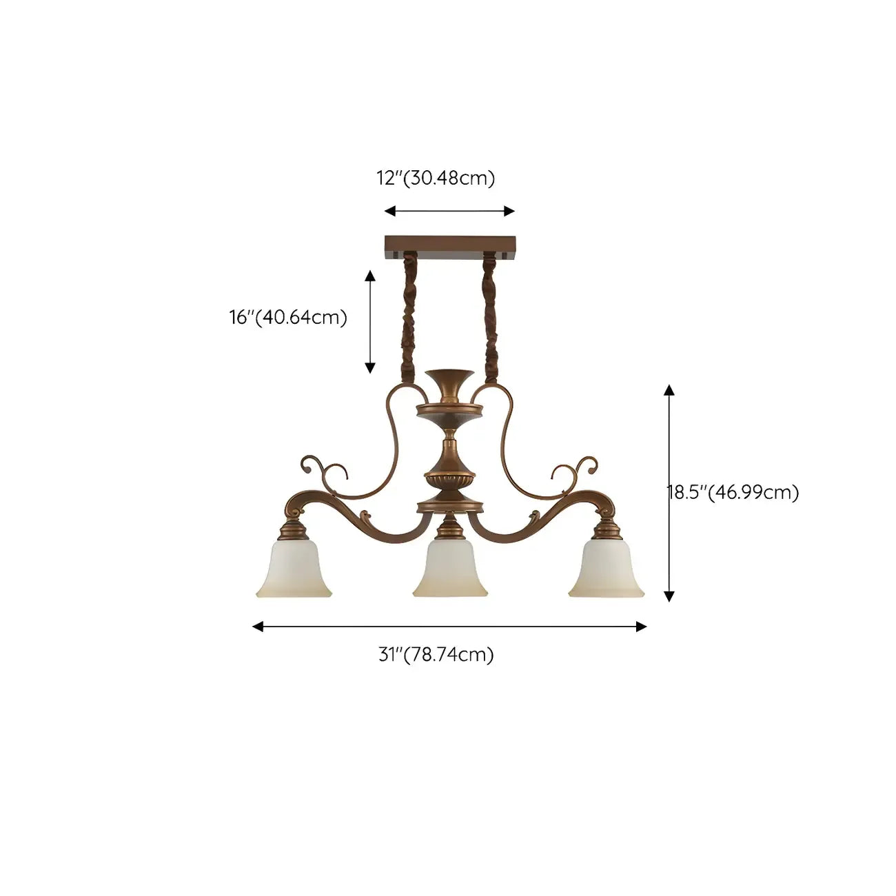 Vintage Brown Metal Frosted Glass Island Pendant Light