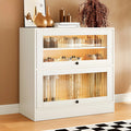 Hallway White Wood Shoe Cabinet with Glass Doors