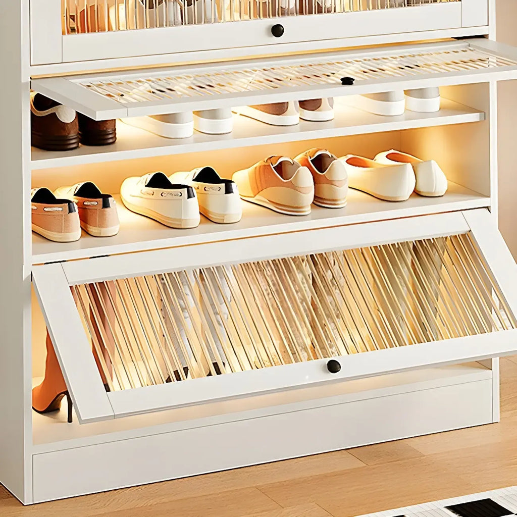 Hallway White Wood Shoe Cabinet with Glass Doors