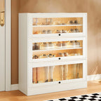 Hallway White Wood Shoe Cabinet with Glass Doors