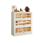 Hallway White Wood Shoe Cabinet with Glass Doors