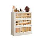Hallway White Wood Shoe Cabinet with Glass Doors