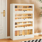 Hallway White Wood Shoe Cabinet with Glass Doors