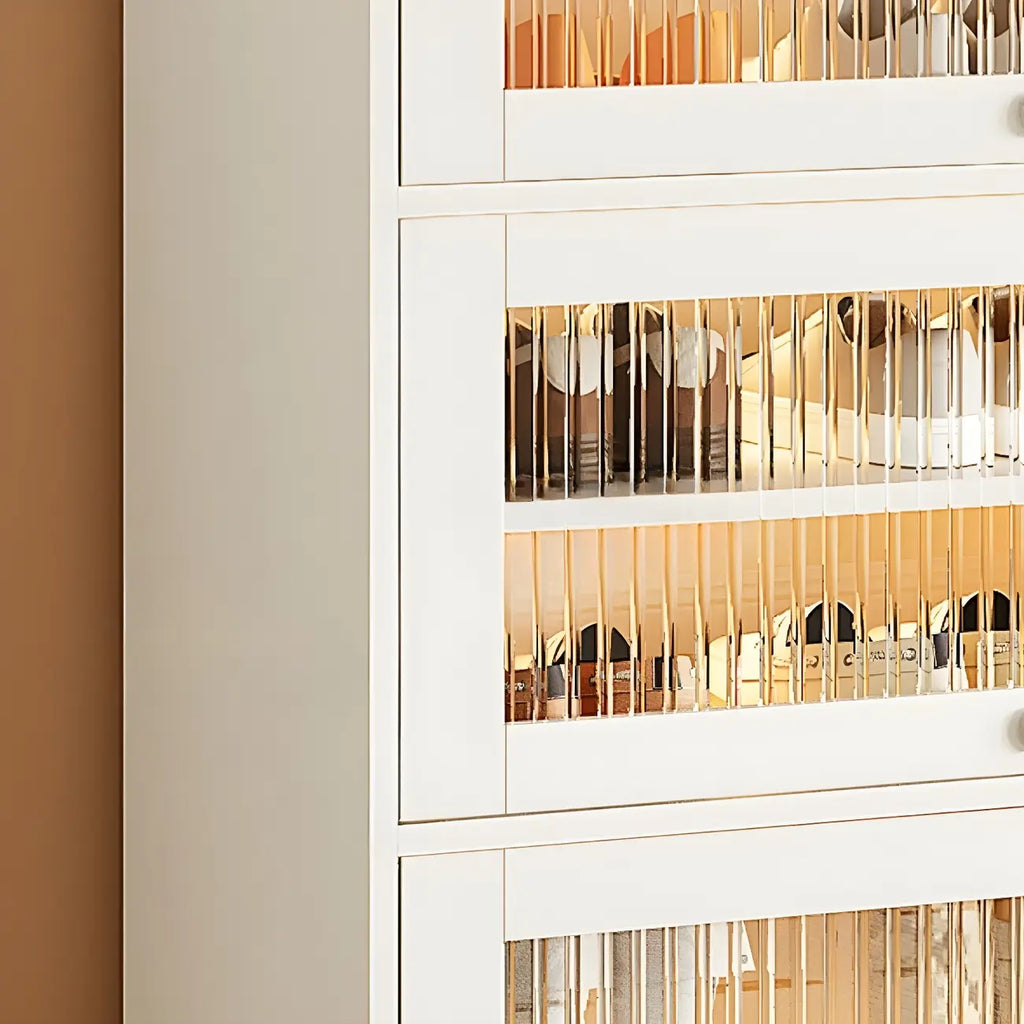 Hallway White Wood Shoe Cabinet with Glass Doors