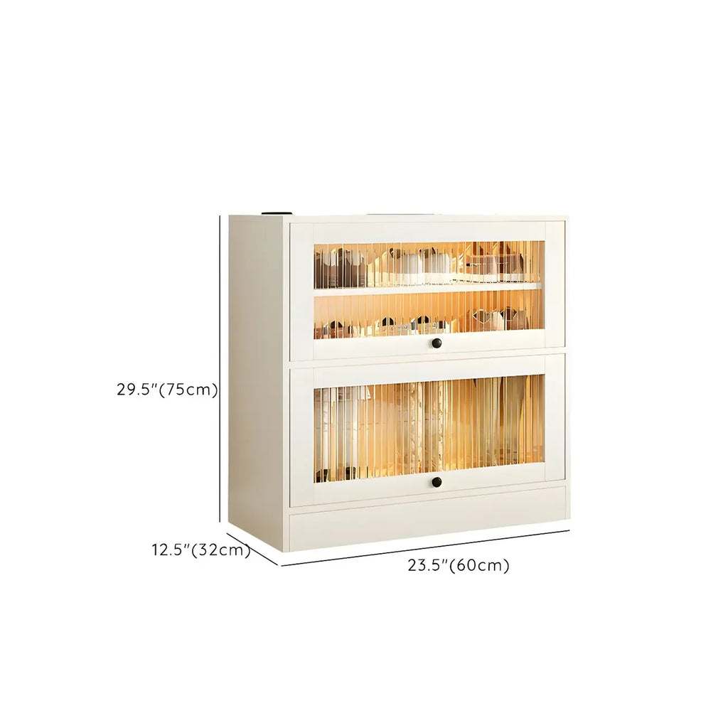 Hallway White Wood Shoe Cabinet with Glass Doors