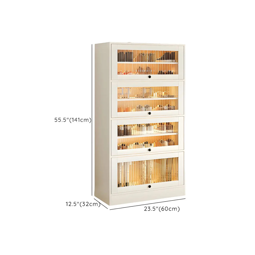 Hallway White Wood Shoe Cabinet with Glass Doors