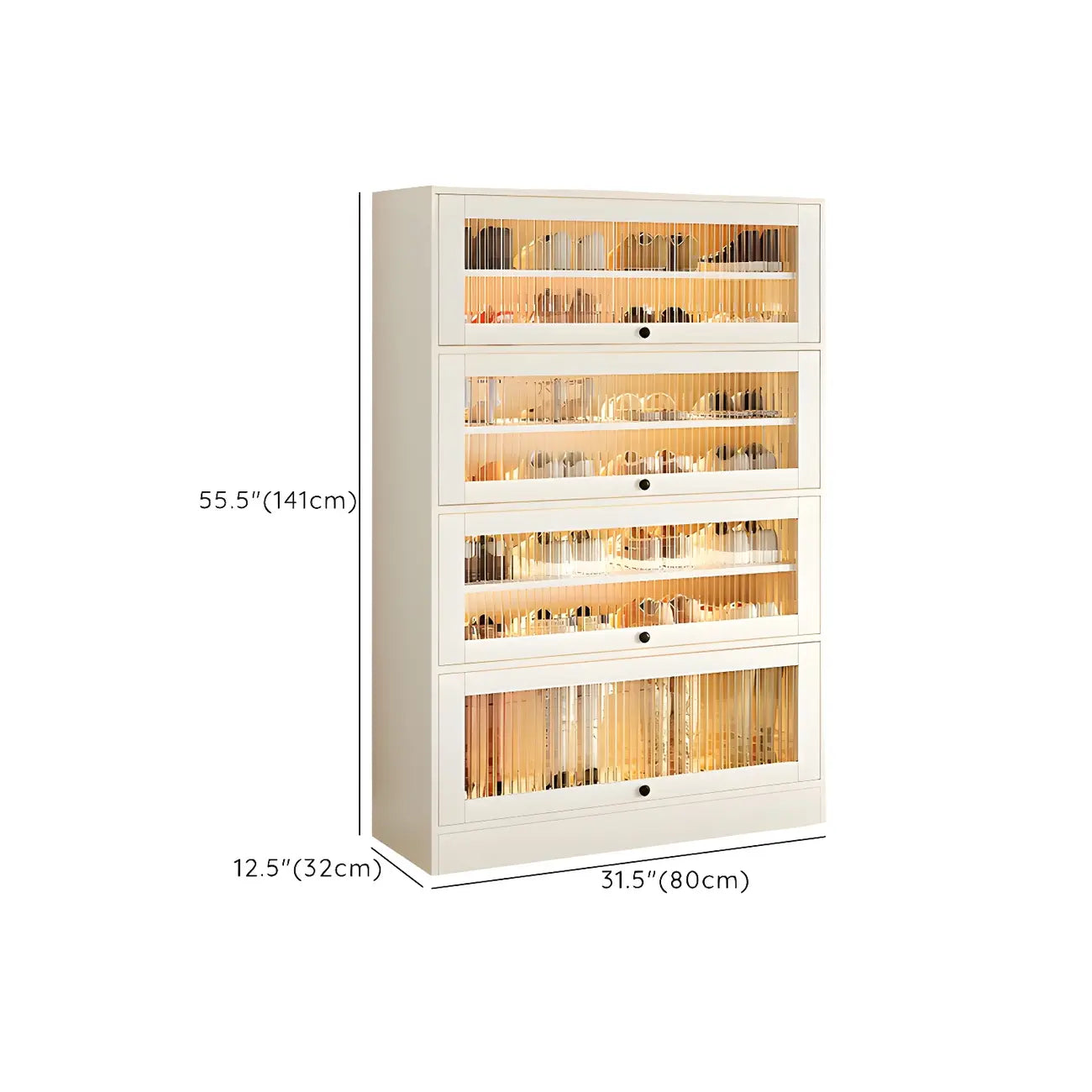 Hallway White Wood Shoe Cabinet with Glass Doors