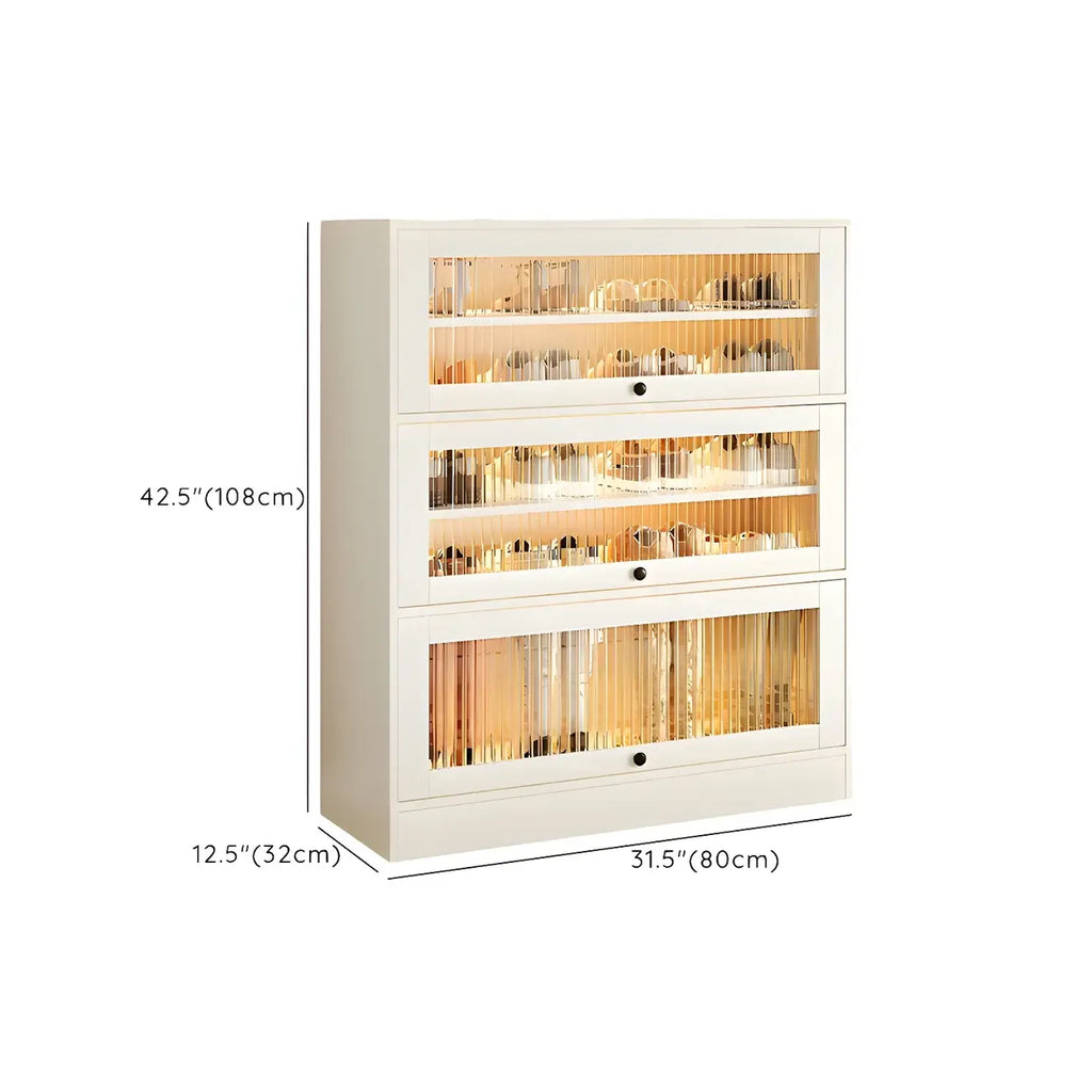 Hallway White Wood Shoe Cabinet with Glass Doors