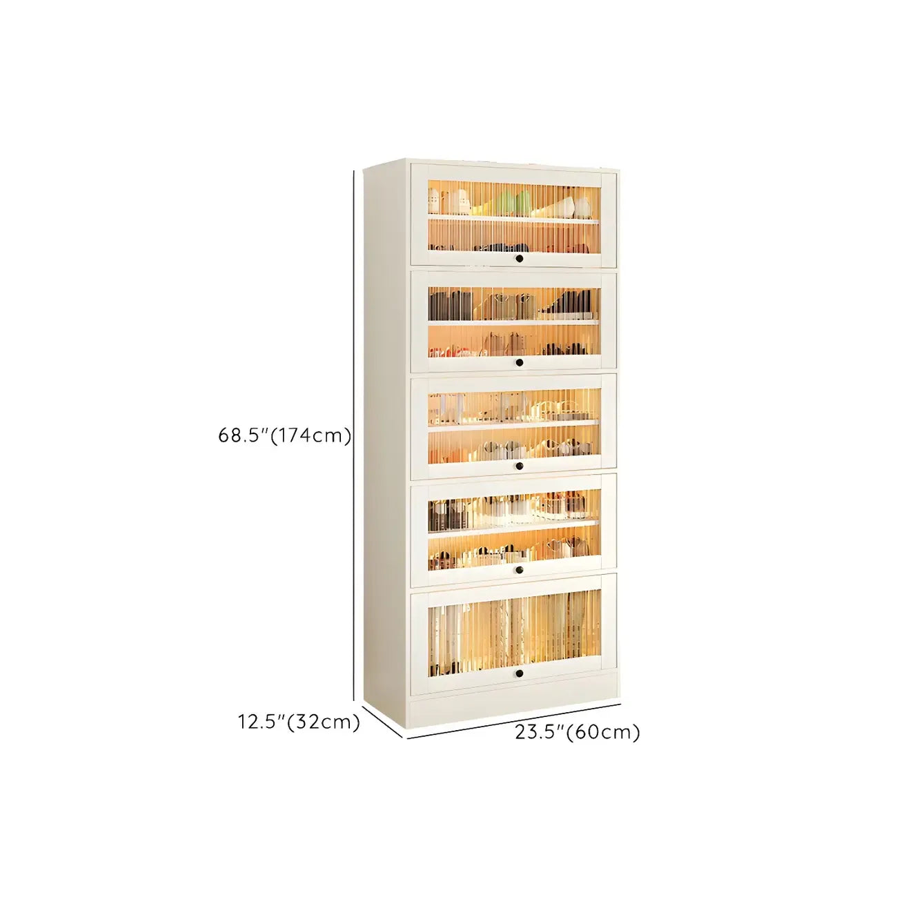 Hallway White Wood Shoe Cabinet with Glass Doors