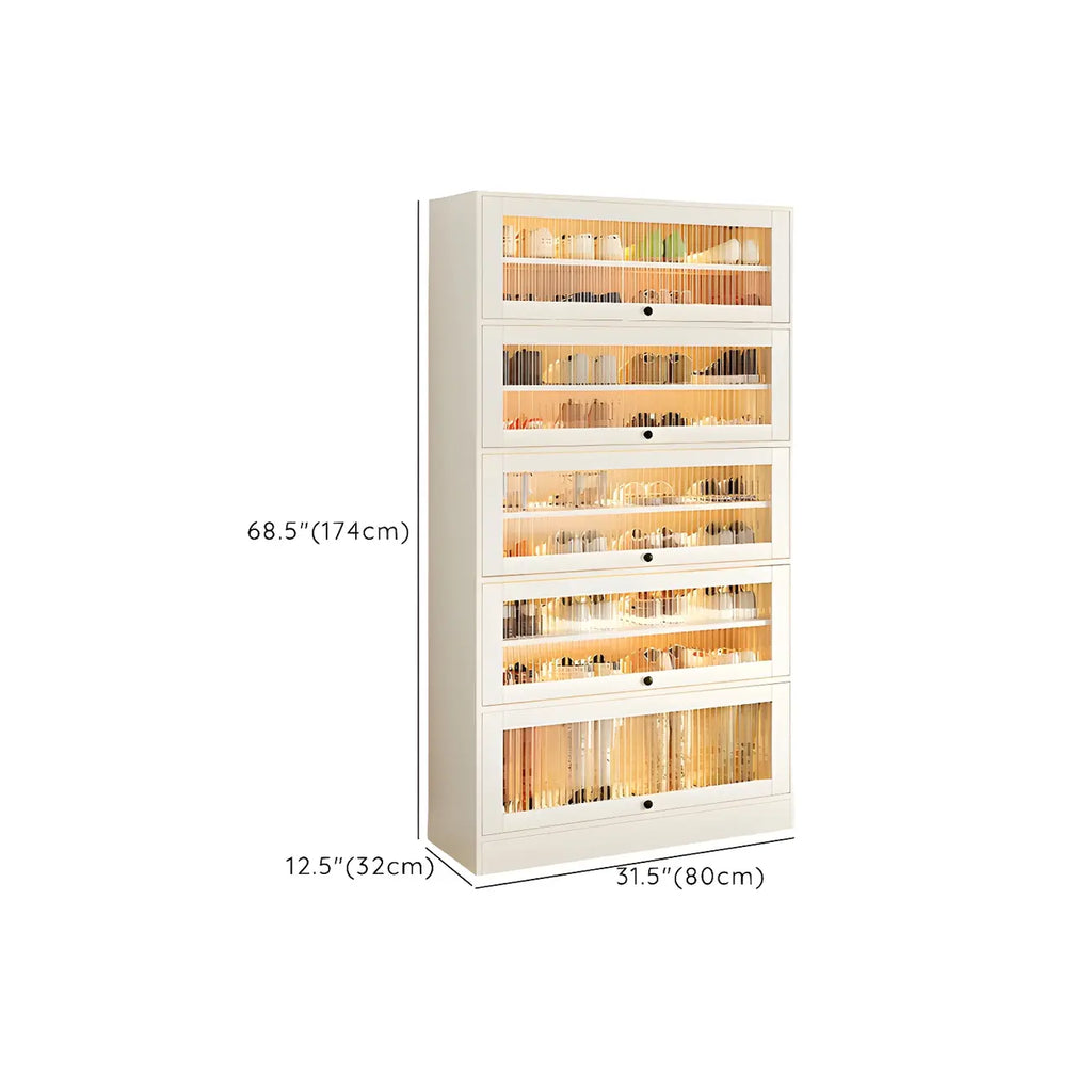 Hallway White Wood Shoe Cabinet with Glass Doors