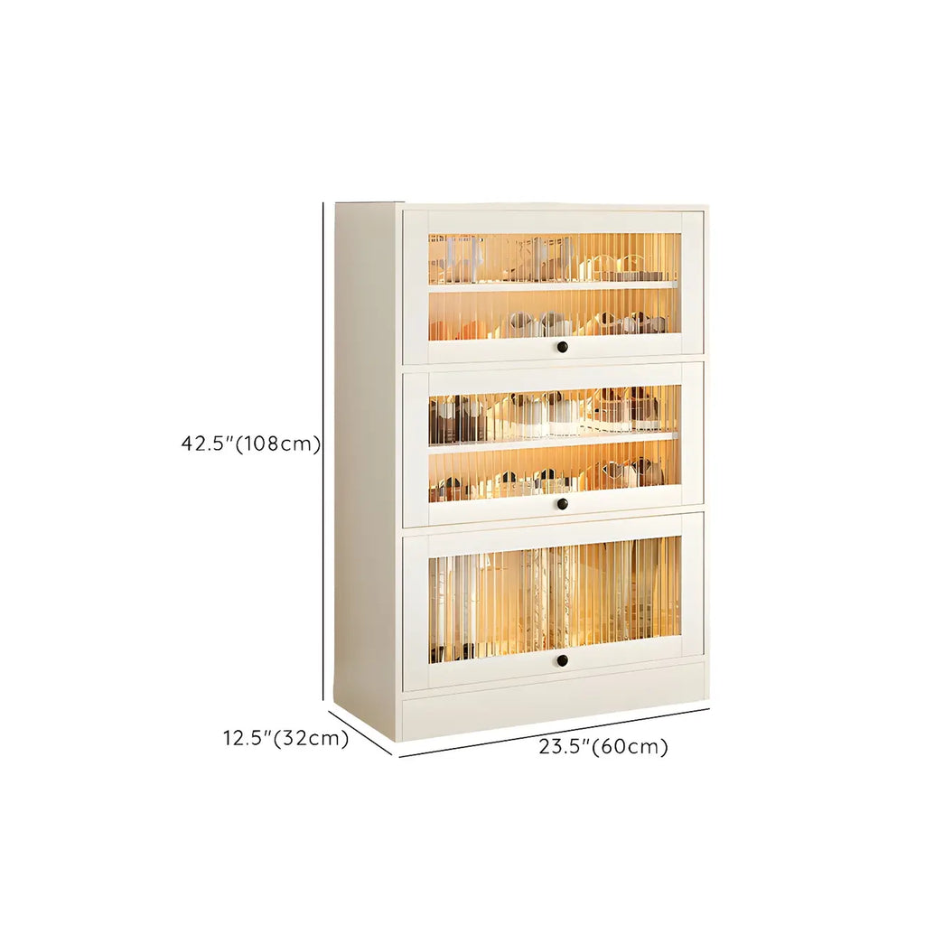 Hallway White Wood Shoe Cabinet with Glass Doors