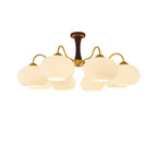 Classic Large Glass Drum Walnut Wood Semi Flush Ceiling Light