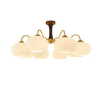 Classic Large Glass Drum Walnut Wood Semi Flush Ceiling Light