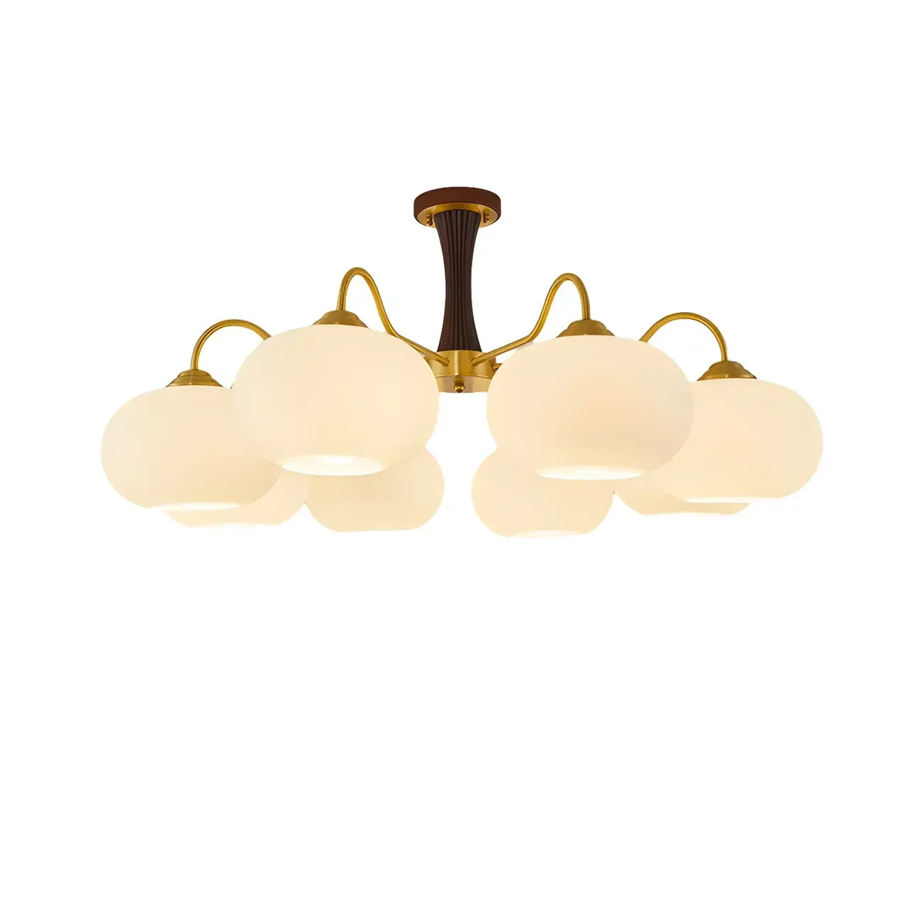 Classic Large Glass Drum Walnut Wood Semi Flush Ceiling Light