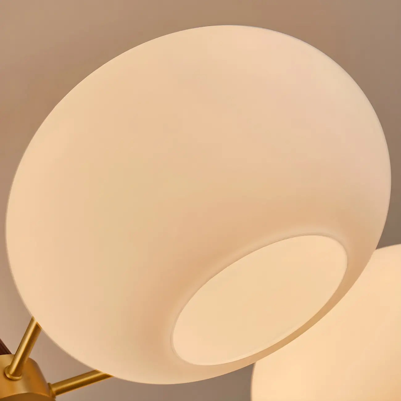 Classic Large Glass Drum Walnut Wood Semi Flush Ceiling Light