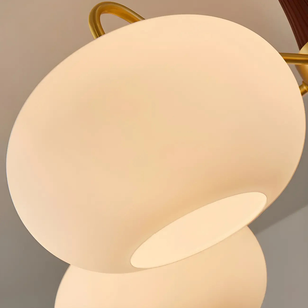 Classic Large Glass Drum Walnut Wood Semi Flush Ceiling Light