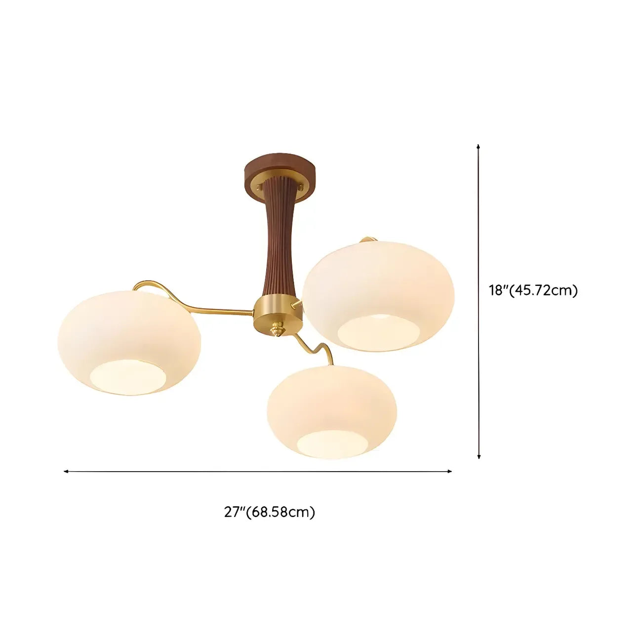 Classic Large Glass Drum Walnut Wood Semi Flush Ceiling Light