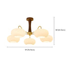 Classic Large Glass Drum Walnut Wood Semi Flush Ceiling Light
