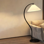 Modern Arc Floor Lamp with Pleated Cone Shade for Living Room