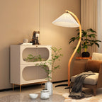 Modern Arc Floor Lamp with Pleated Cone Shade for Living Room