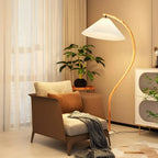 Modern Arc Floor Lamp with Pleated Cone Shade for Living Room