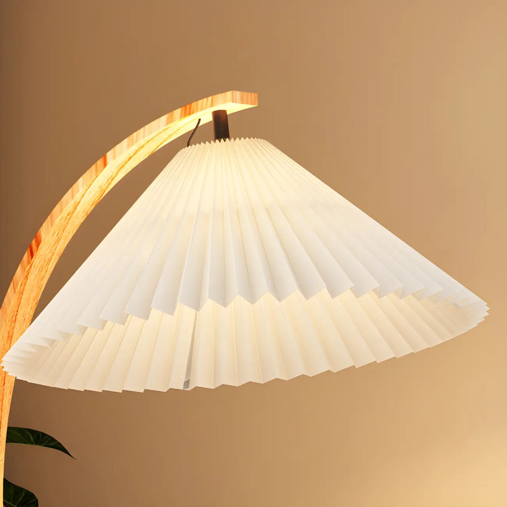 Modern Arc Floor Lamp with Pleated Cone Shade for Living Room
