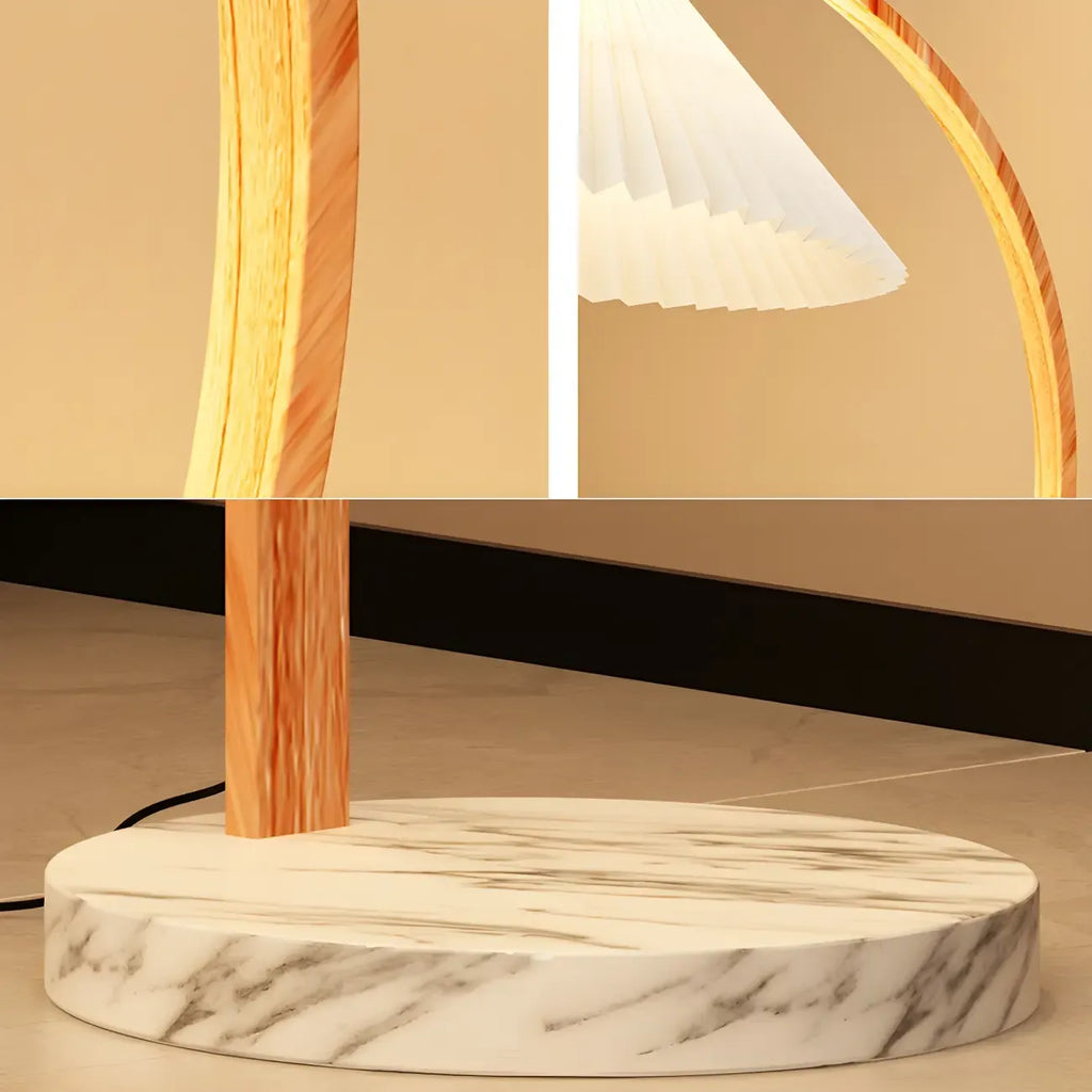 Modern Arc Floor Lamp with Pleated Cone Shade for Living Room