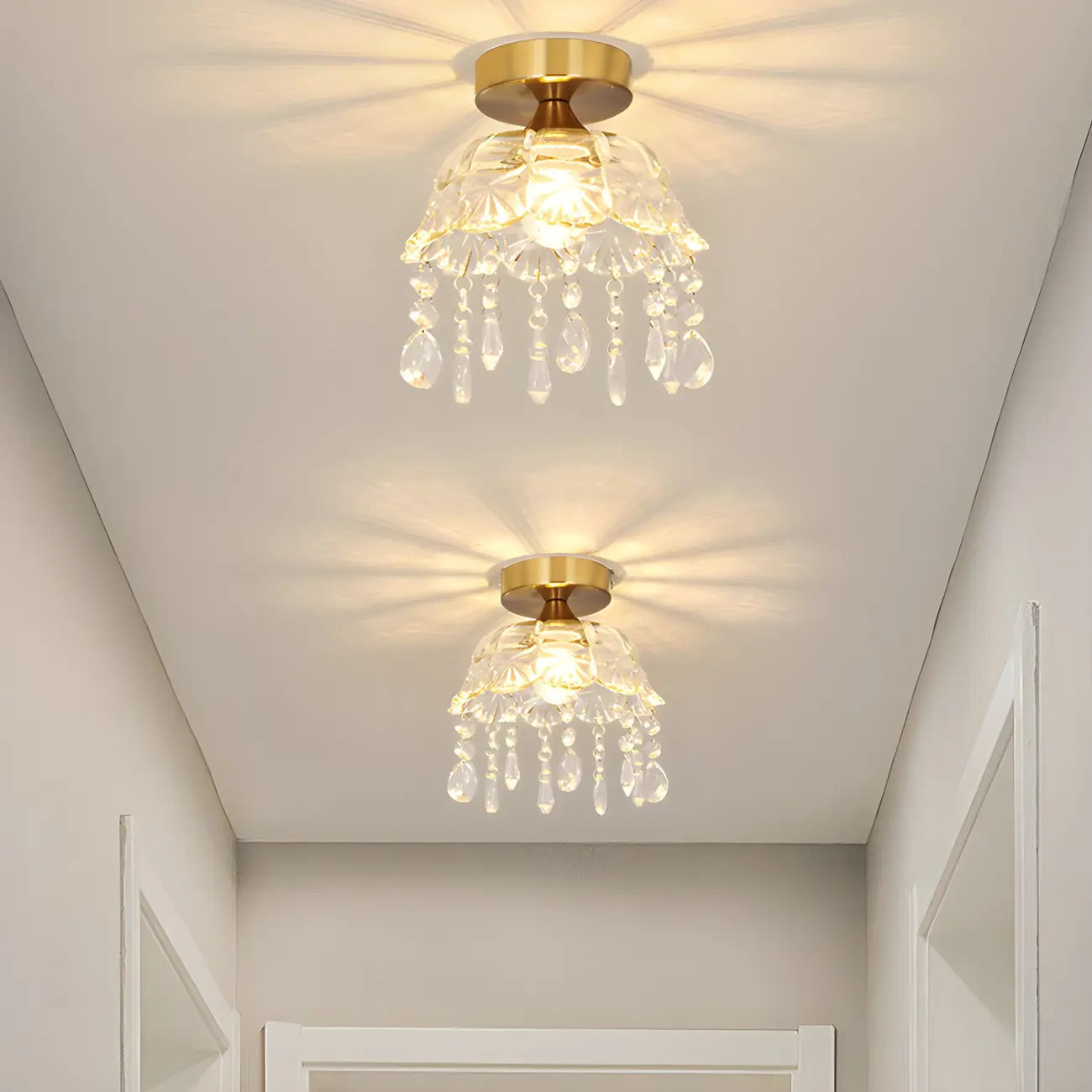 Elegant Golden Crystal Flower Dome Semi Flush Ceiling Light