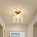 Elegant Golden Crystal Flower Dome Semi Flush Ceiling Light