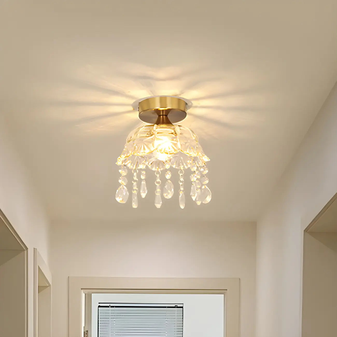 Elegant Golden Crystal Flower Dome Semi Flush Ceiling Light