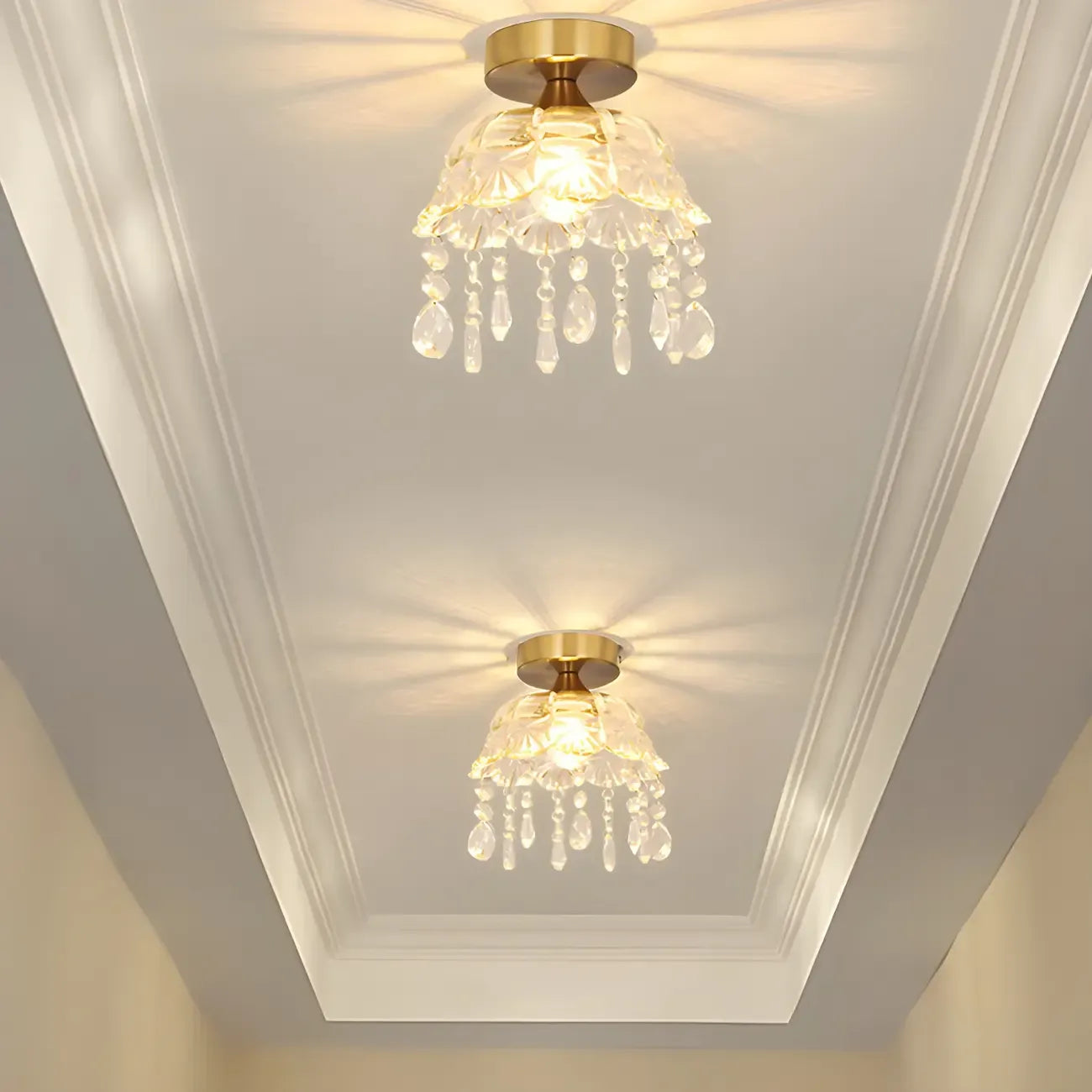 Elegant Golden Crystal Flower Dome Semi Flush Ceiling Light