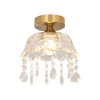 Elegant Golden Crystal Flower Dome Semi Flush Ceiling Light