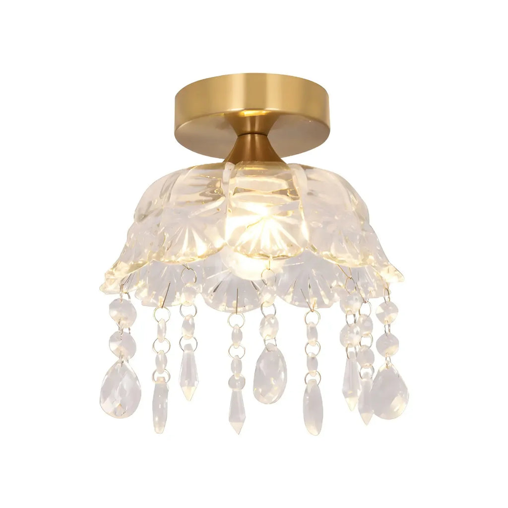 Elegant Golden Crystal Flower Dome Semi Flush Ceiling Light