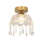 Elegant Golden Crystal Flower Dome Semi Flush Ceiling Light