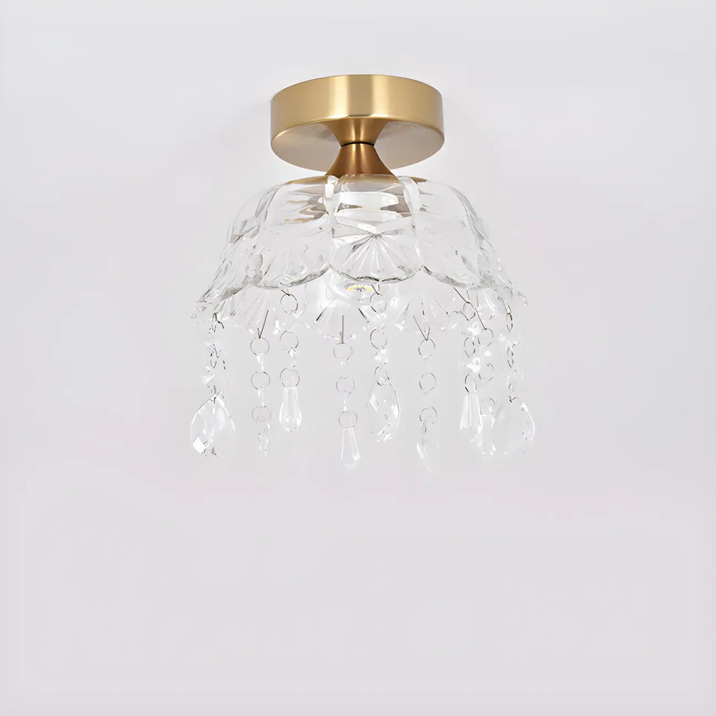 Elegant Golden Crystal Flower Dome Semi Flush Ceiling Light