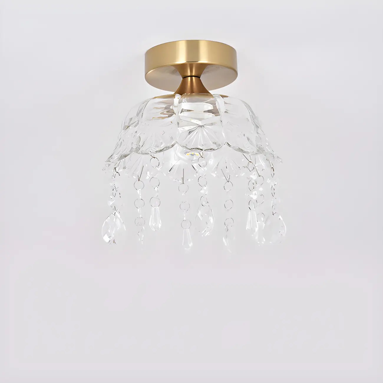 Elegant Golden Crystal Flower Dome Semi Flush Ceiling Light