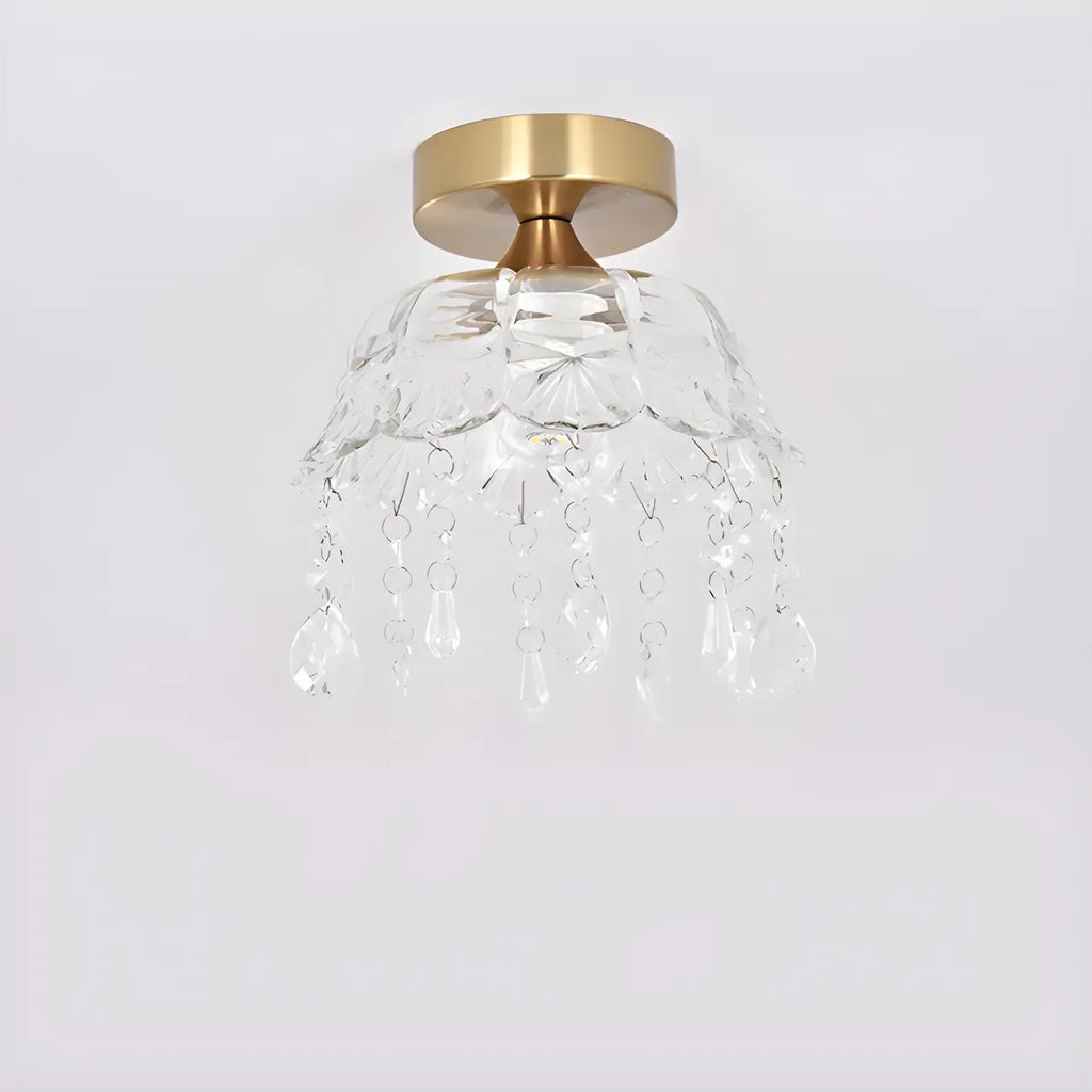 Elegant Golden Crystal Flower Dome Semi Flush Ceiling Light