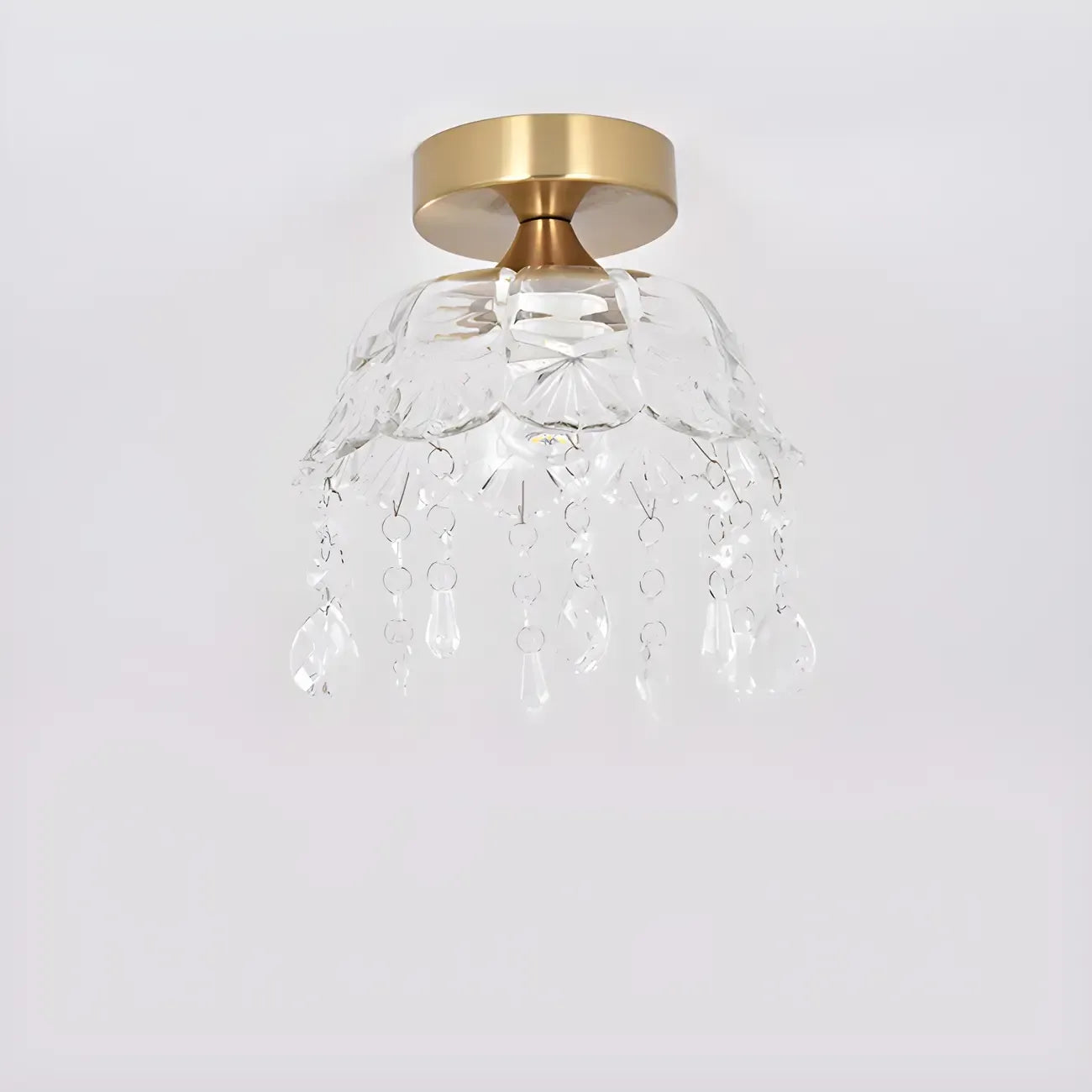 Elegant Golden Crystal Flower Dome Semi Flush Ceiling Light