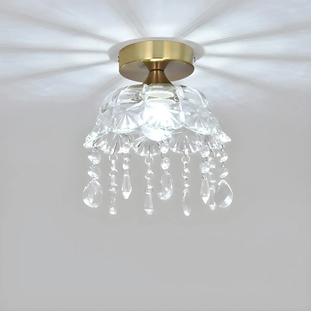 Elegant Golden Crystal Flower Dome Semi Flush Ceiling Light