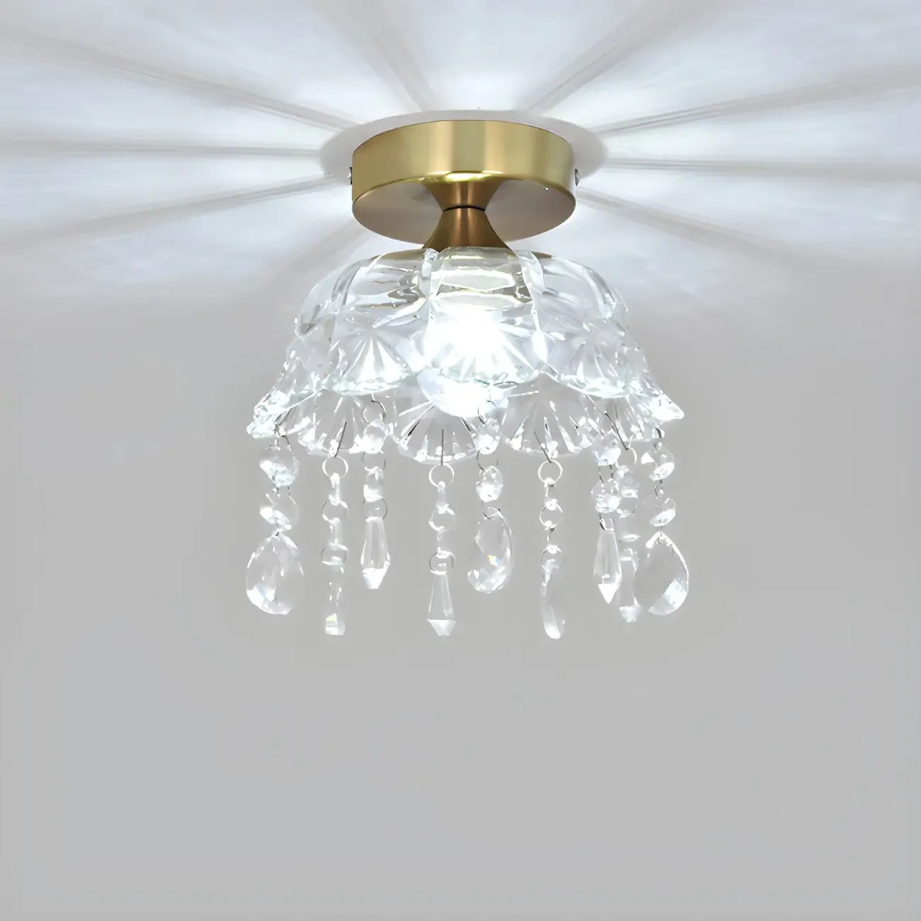 Elegant Golden Crystal Flower Dome Semi Flush Ceiling Light