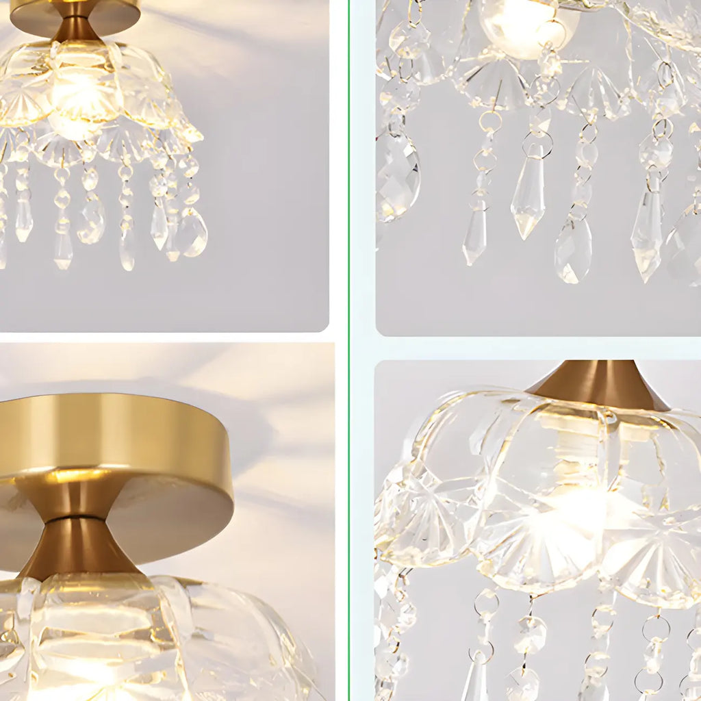 Elegant Golden Crystal Flower Dome Semi Flush Ceiling Light