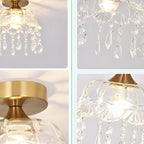 Elegant Golden Crystal Flower Dome Semi Flush Ceiling Light