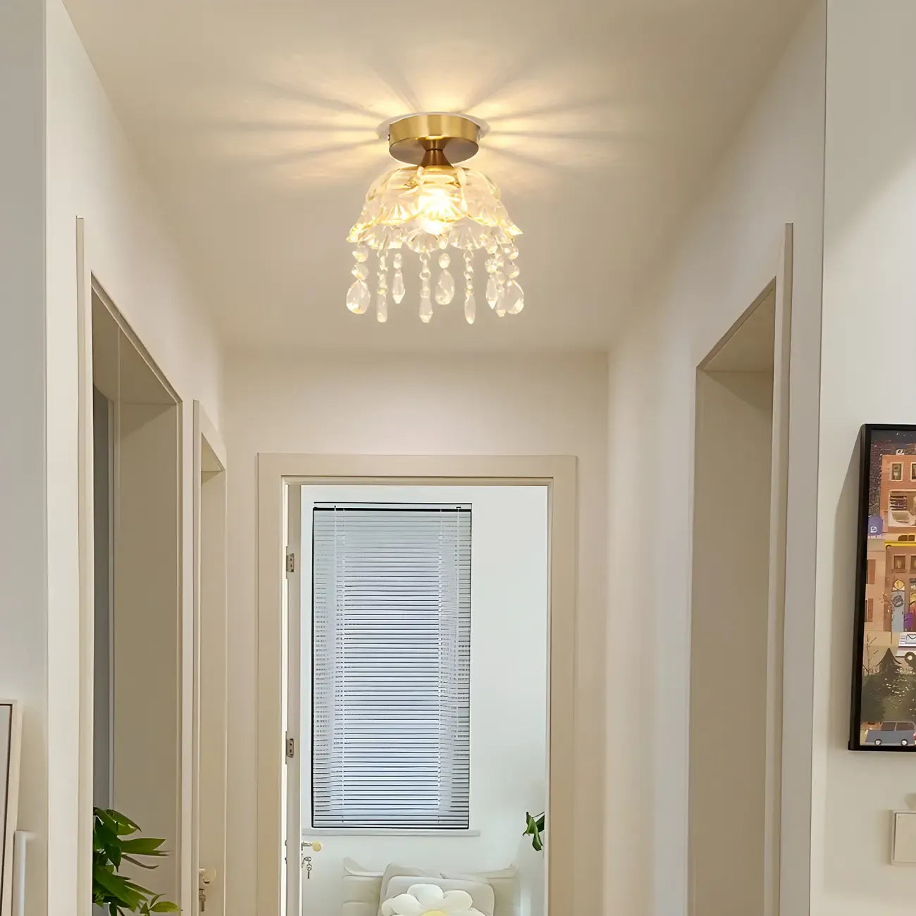 Elegant Golden Crystal Flower Dome Semi Flush Ceiling Light