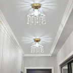 Elegant Golden Crystal Flower Dome Semi Flush Ceiling Light