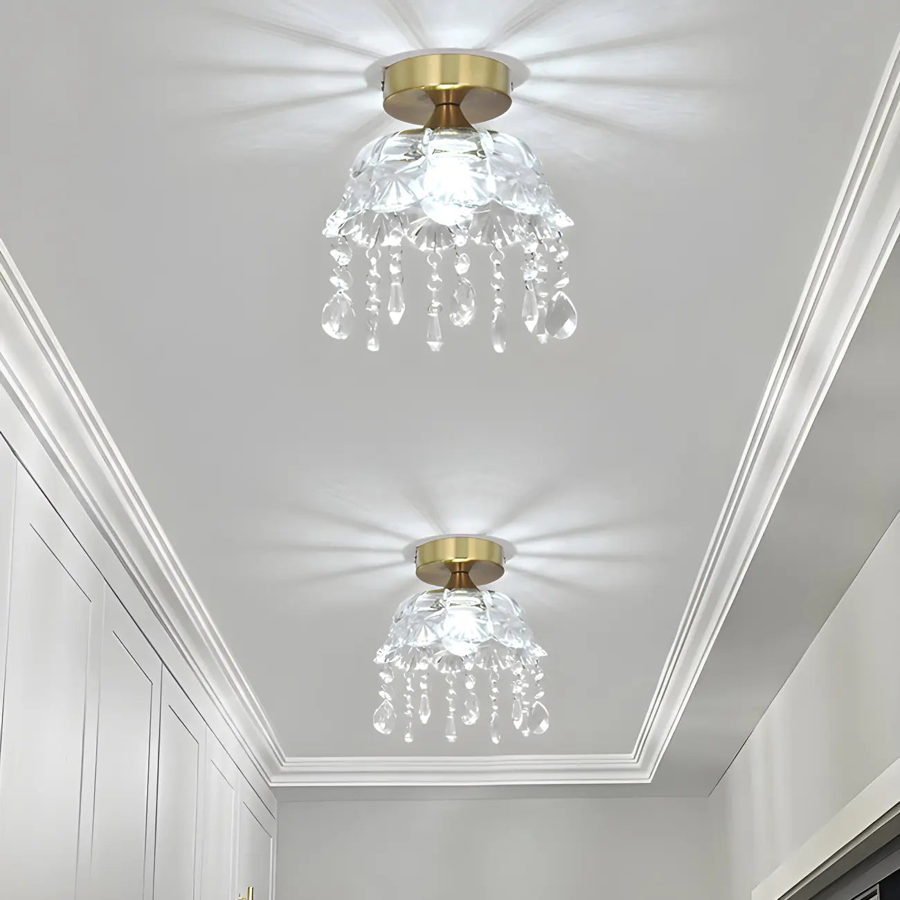 Elegant Golden Crystal Flower Dome Semi Flush Ceiling Light