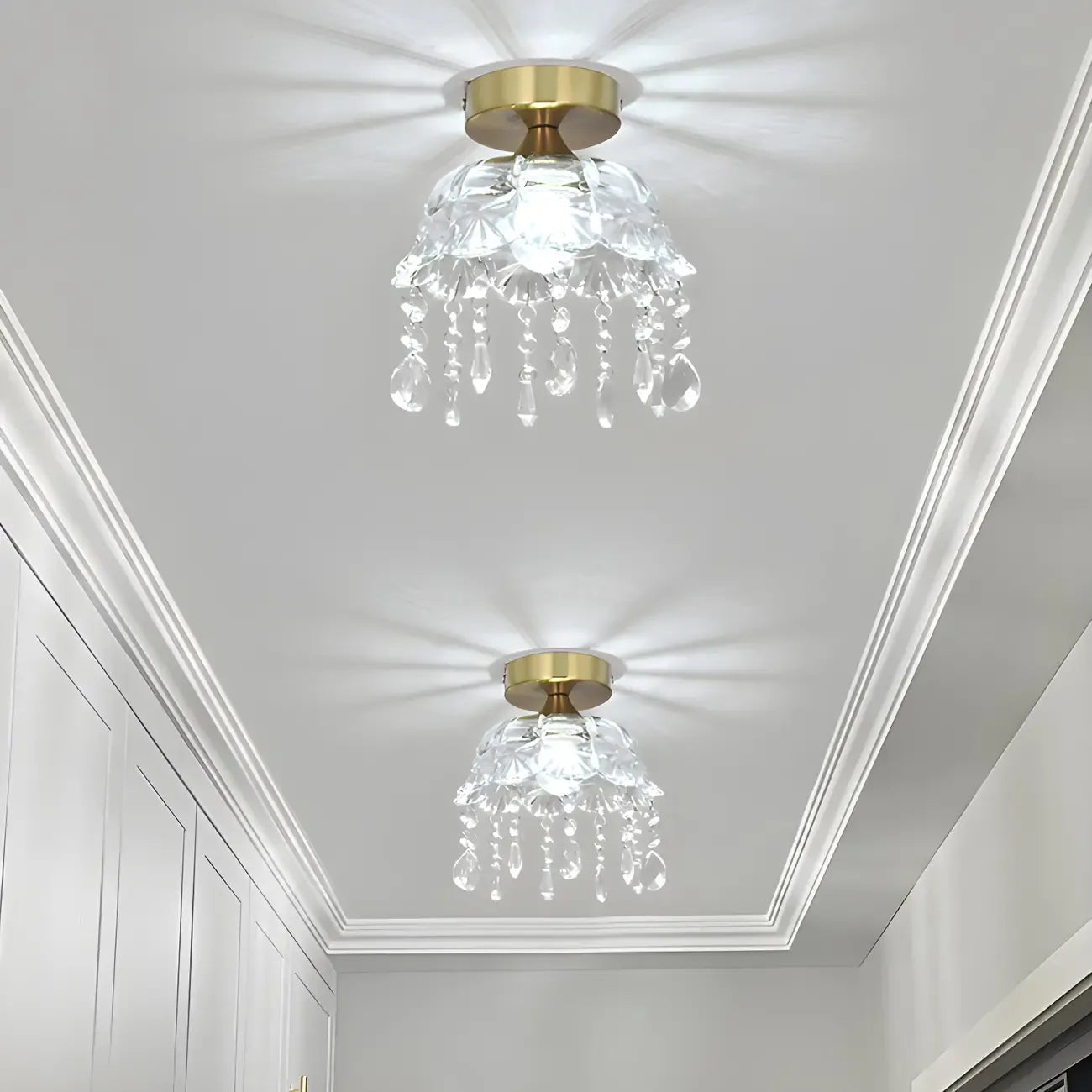 Elegant Golden Crystal Flower Dome Semi Flush Ceiling Light