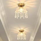 Elegant Golden Crystal Flower Dome Semi Flush Ceiling Light